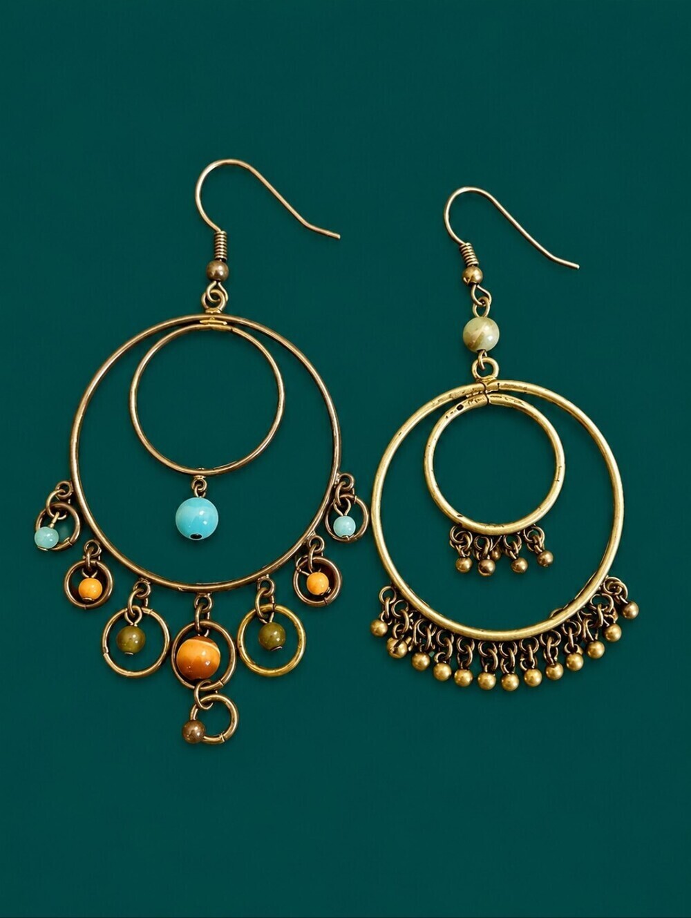 Vintage Mismatched Circle Chandalier Festival Earrings